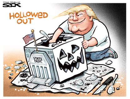 Political Cartoon U.S. Trump Holloween State Department Carving