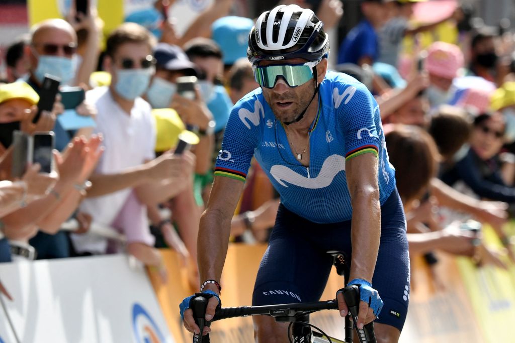 Team Movistars Alejandro Valverde of Spain crosses the finish line of the 15th stage of the 108th edition of the Tour de France cycling race 191 km between Ceret and AndorreLaVieille on July 11 2021 Photo by Philippe LOPEZ AFP Photo by PHILIPPE LOPEZAFP via Getty Images