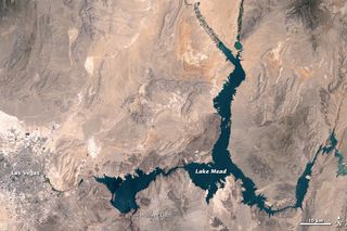 Satellite photo of Lake Mead captured July 6, 2000 by the Operational Land Imager (OLI) on the Landsat 8 satellite.
