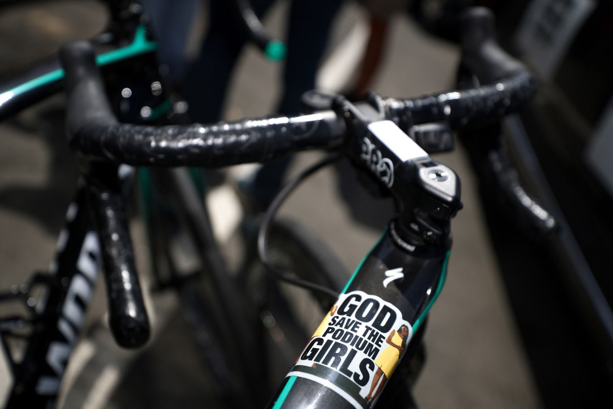 'God save the podium girls' says Juraj Sagan's top tube