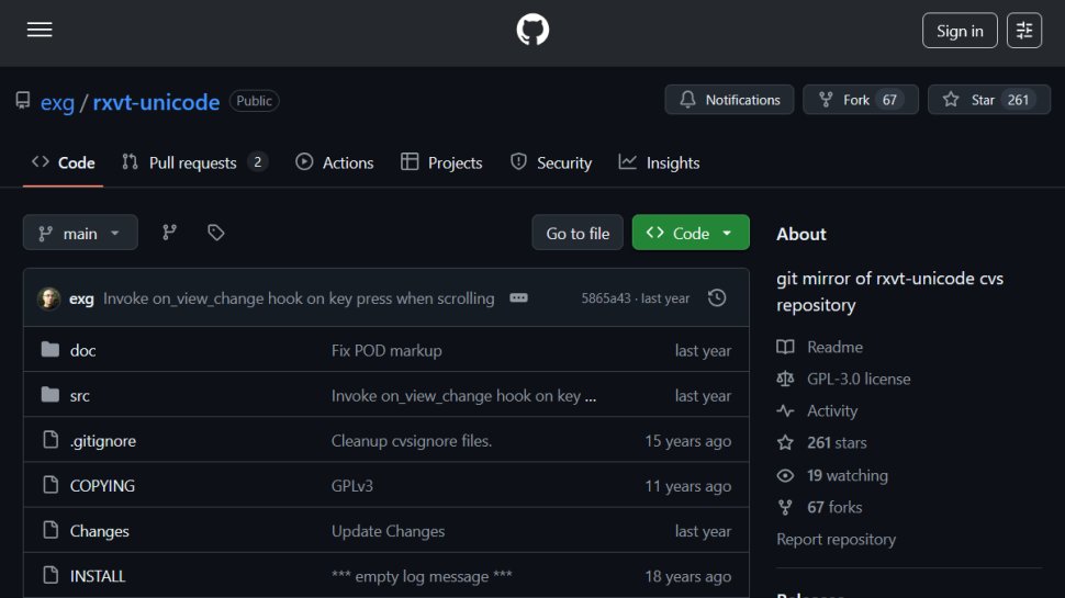 rxvt-unicode website screenshot (December 2025).