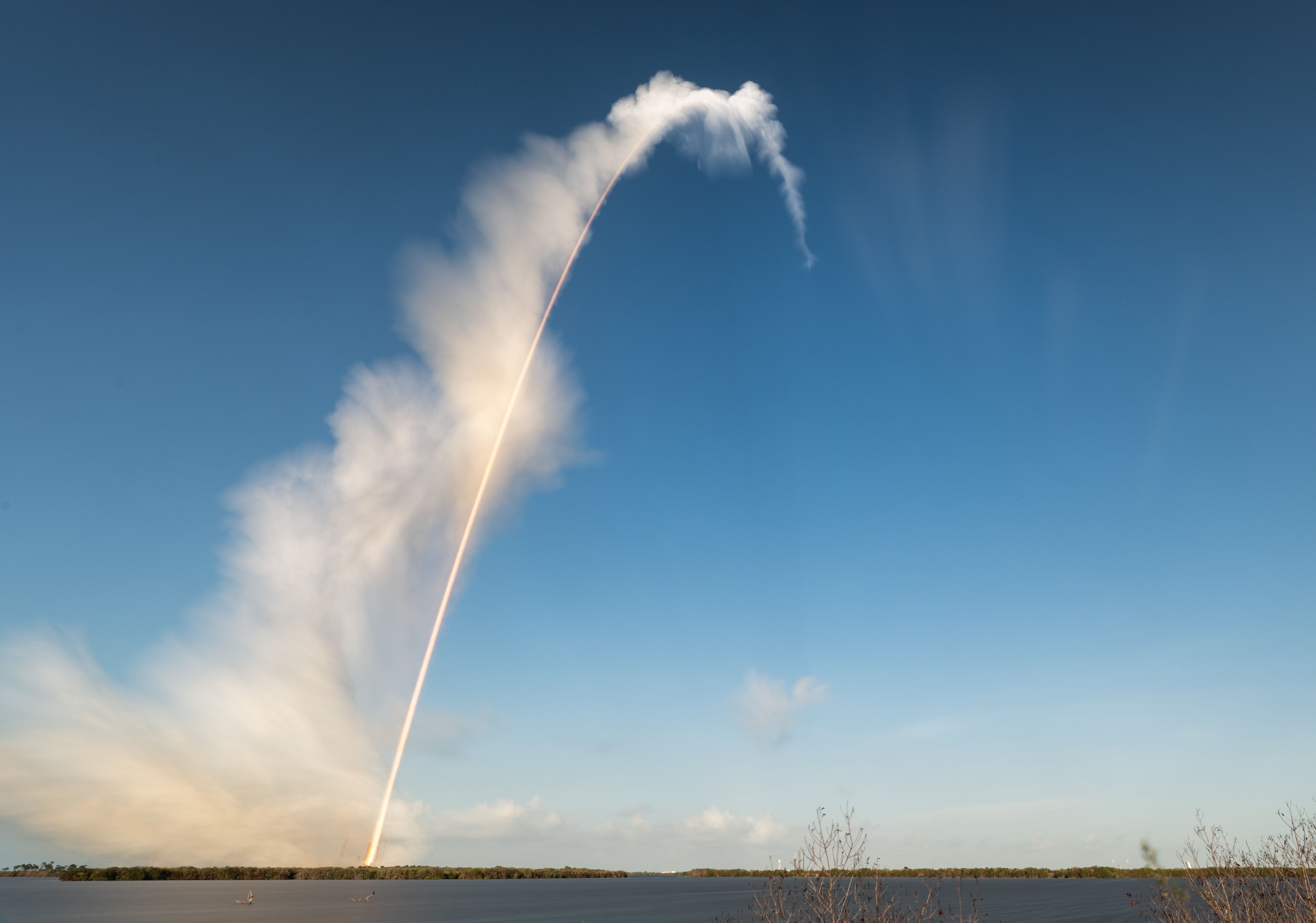 In this three minute exposure, NASA&amp;rsquo;s Space Launch System rocket carrying the Orion spacecraft launches on the Artemis II mission