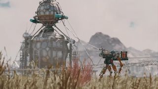 Starfield skills - a robot works in a field on an alien planet