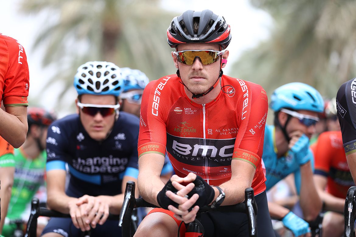 Rohan Dennis in red after his time trial win