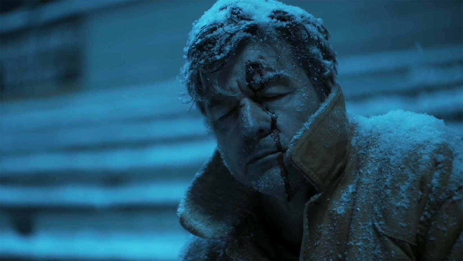 A close up of a dead Hal Jordan with a bullet wound in his head in Lanterns episode 1
