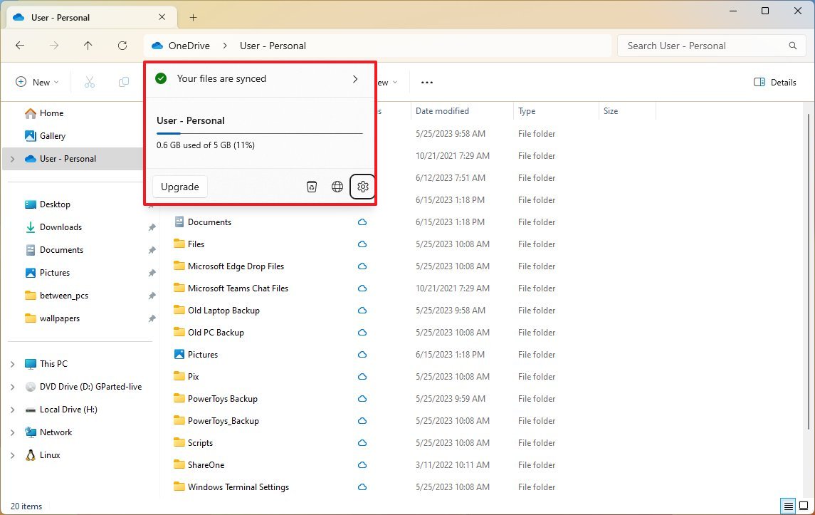 File Explorer OneDrive folder flyout