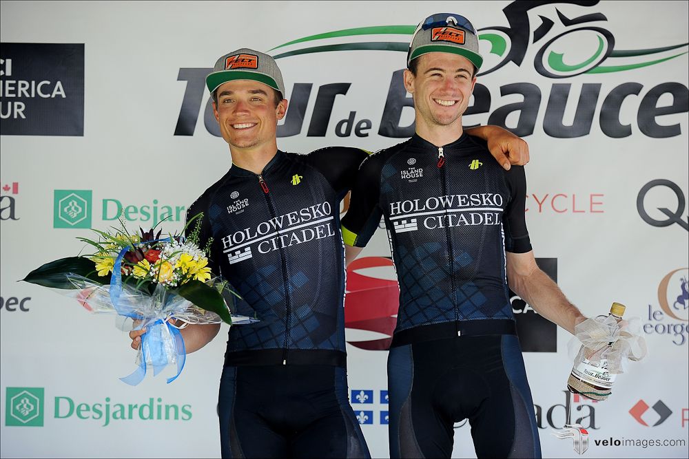 Holowesko-Citadel riders Rob Squire and Robin Carpenter on the Tour de Beauce podium