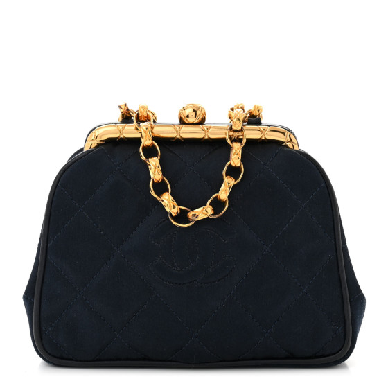 Chanel Satin Quilted Cc Kisslock Clutch Blue