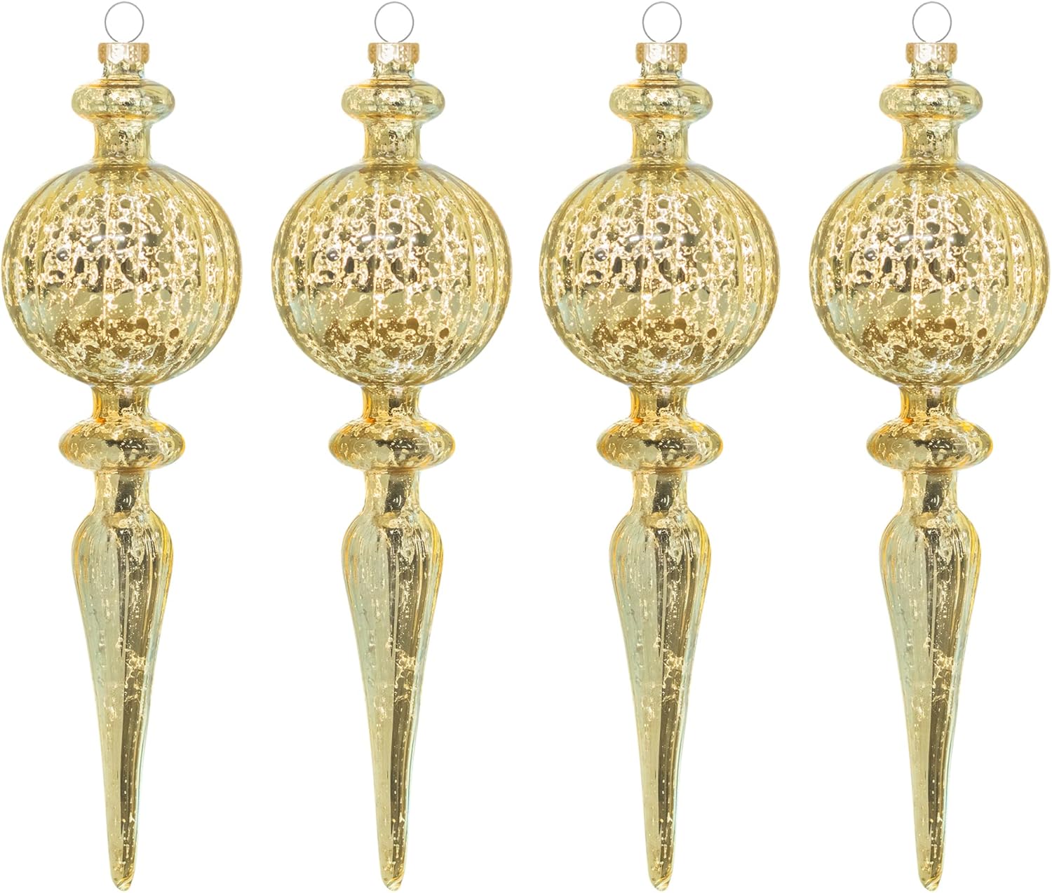 Ki Store Mercury Glass Finial Christmas Ornaments Champagne Gold 4pcs 8-Inch Large Hanging Christmas Tree Decorations for Xmas Tree D&amp;eacute;cor