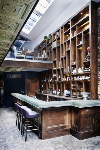 Library with wooden bar counter