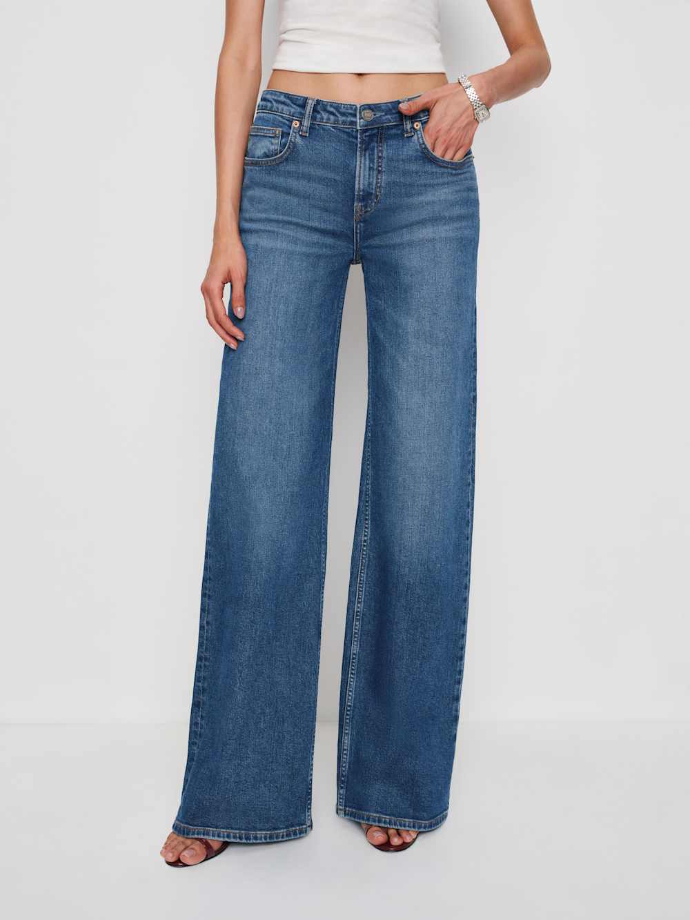 Greta Super Stretch Low Rise Wide Leg Jeans