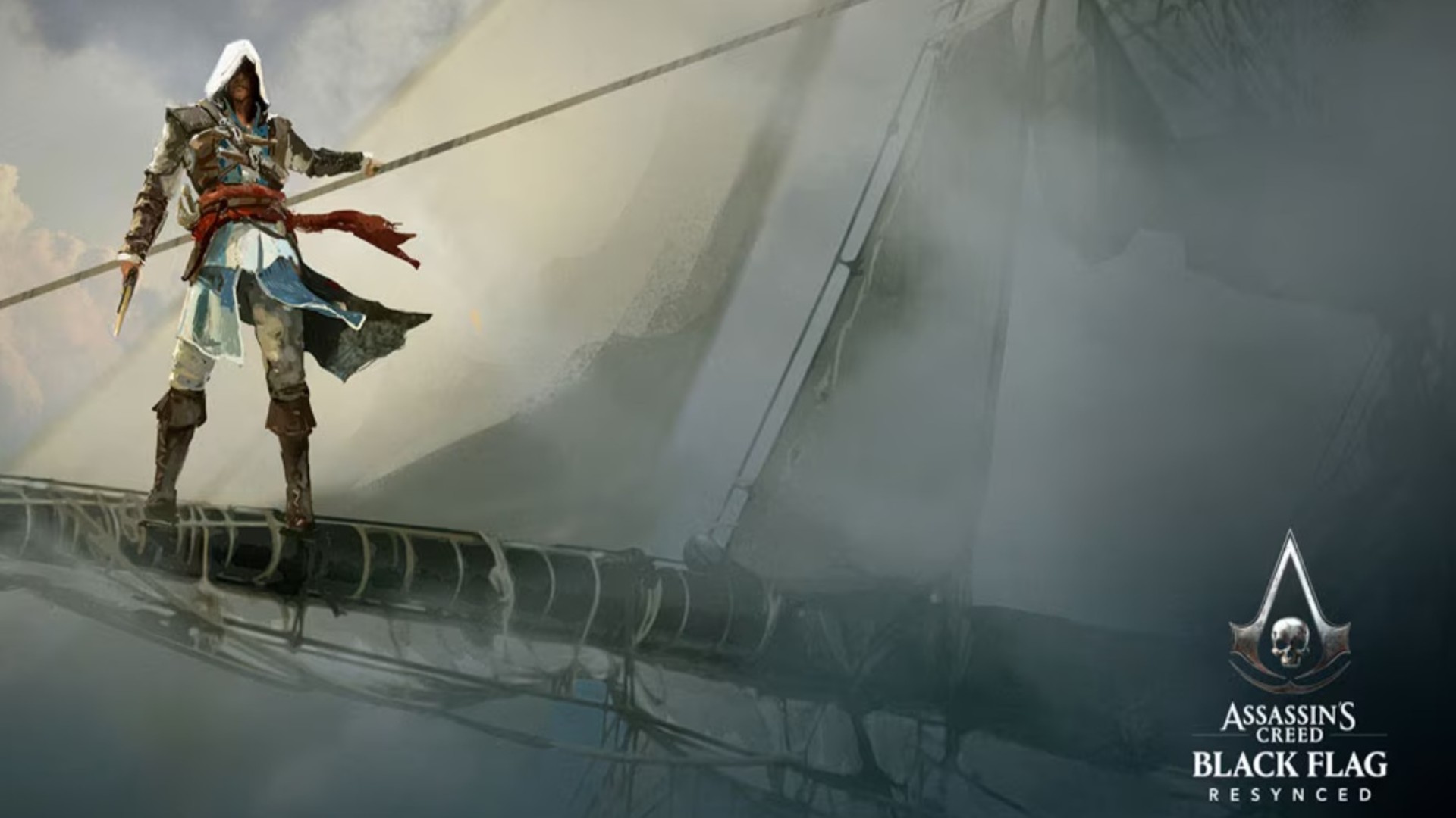Artwork showing Assassin's Creed Black Flag Resynced, a remake of Assassin's Creed 4: Black Flag, with protagonist Edward Kenway looking out from the side of ship