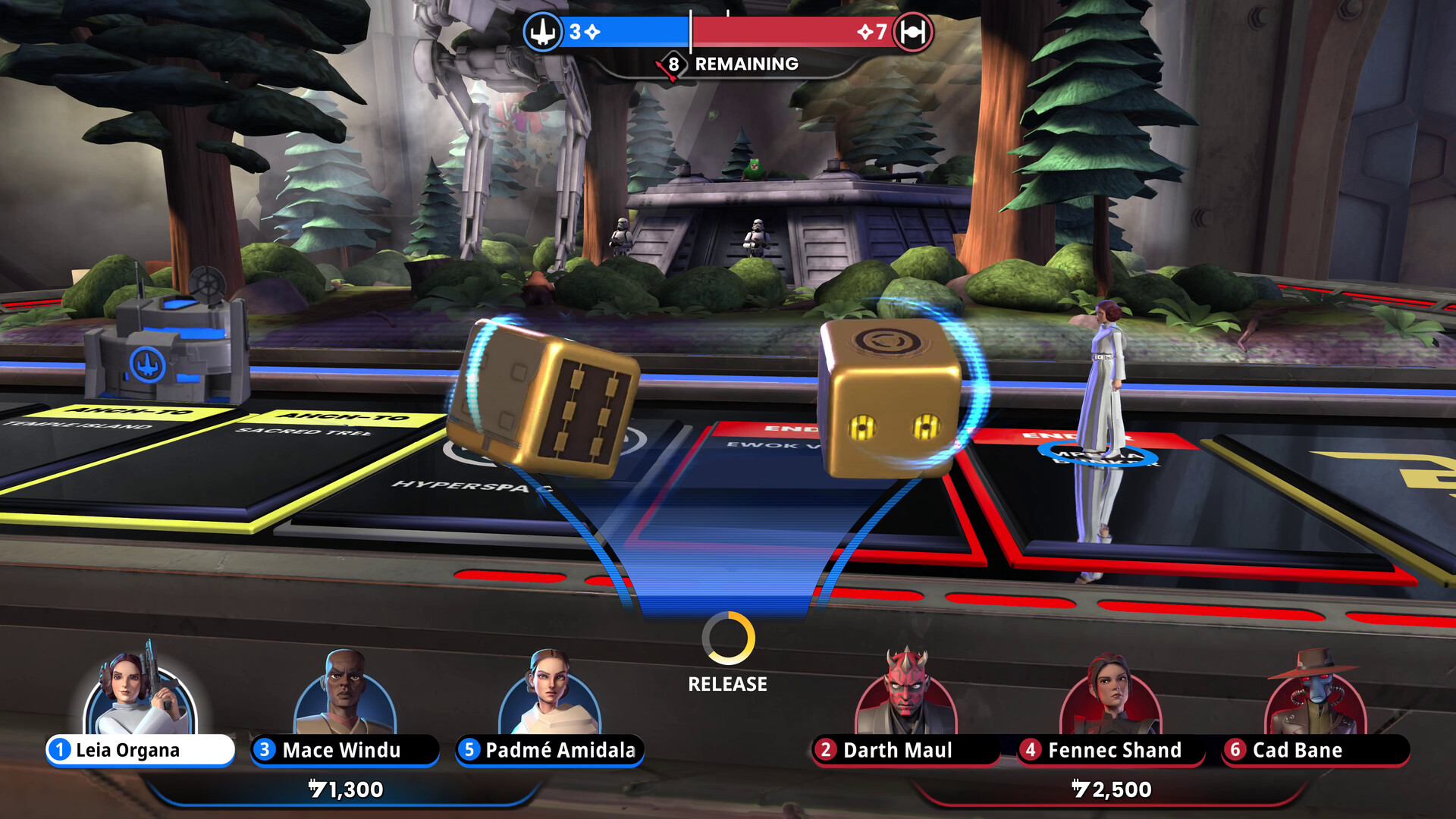 A screenshot of the upcoming Switch game Monopoly: Star Wars Heroes vs. Villains