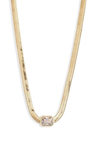 Cubic Zirconia Station Snake Chain Necklace