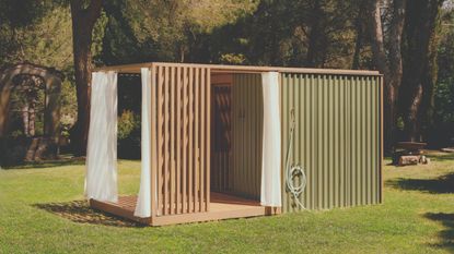 Outdoor sauna in a garden