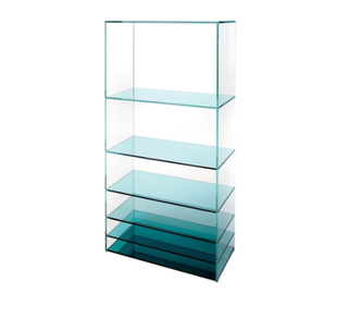 blue tinted glass bookcase