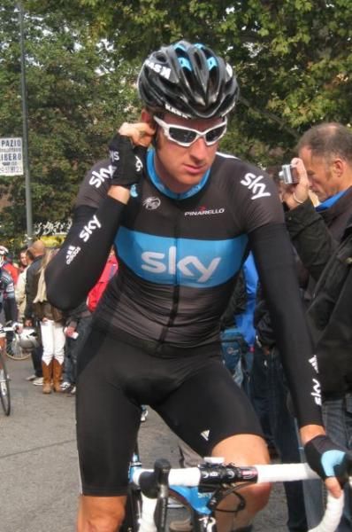 Bradley Wiggins (Team Sky) checks his race radio.