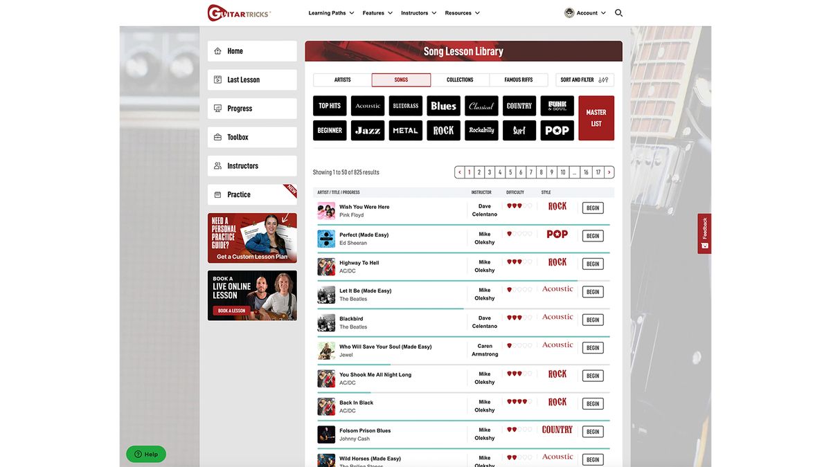 Guitar Tricks interface screen grabs