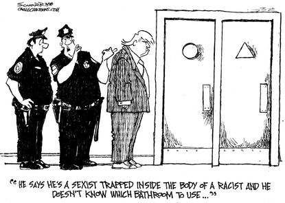 Political Cartoon U.S. trump Bathroom 2016