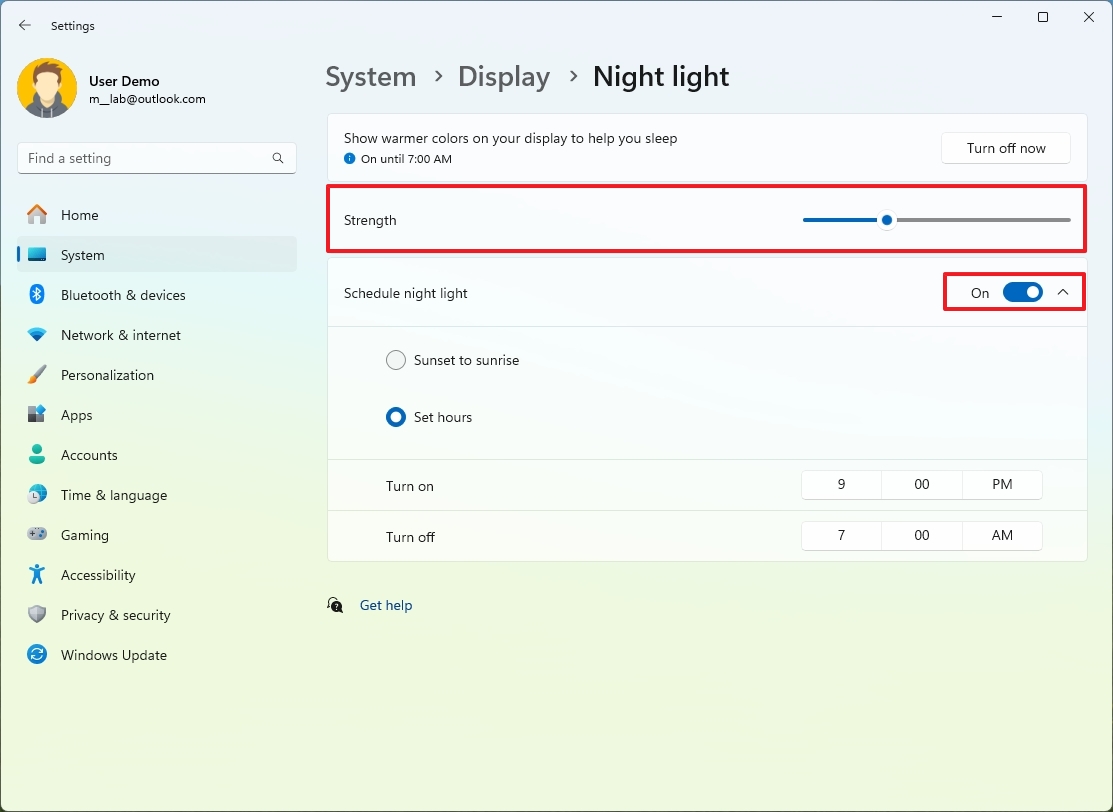 Windows 11 enable Night Light
