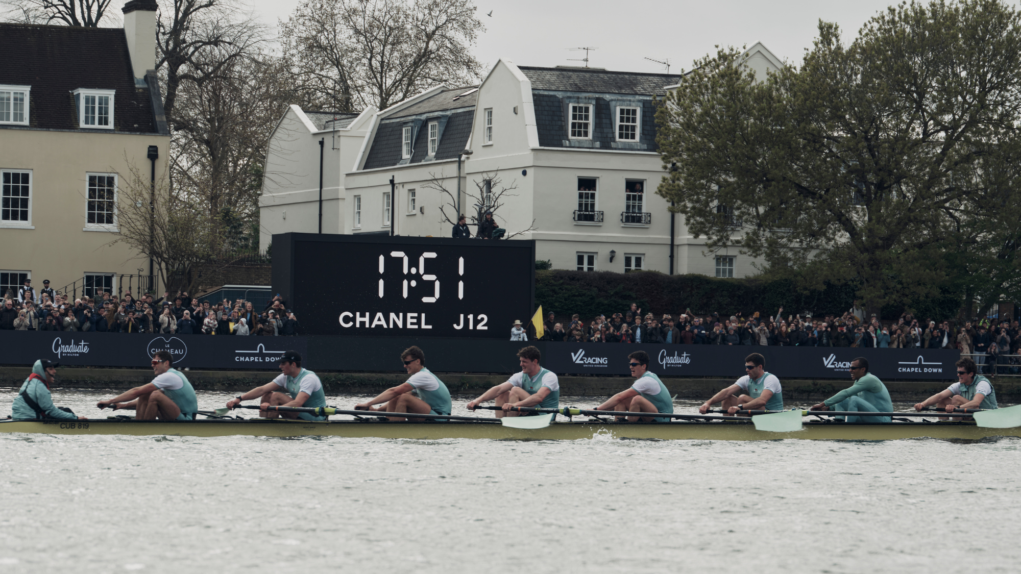 Chanel J12 boat race rowers in thames