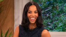 Rochelle Humes on This Morning in dark denim dress