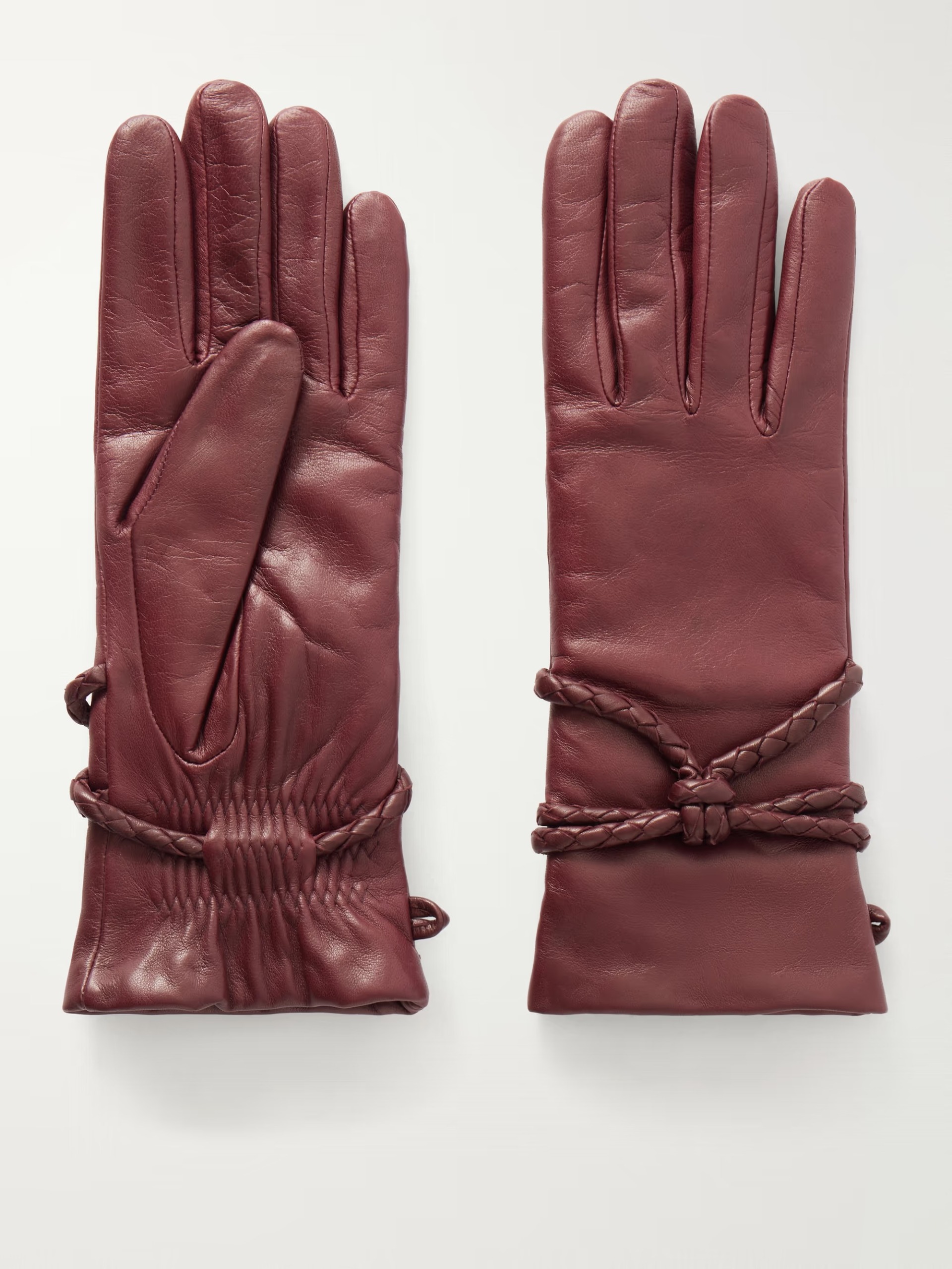 Agnelle, Prune braid-detailed leather gloves