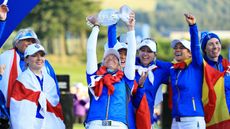 Suzann Pettersen and her European team-mates celebrate the Solheim Cup win at Gleneagles