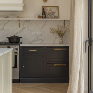 Black Shaker kitchen with gold cabinet handles