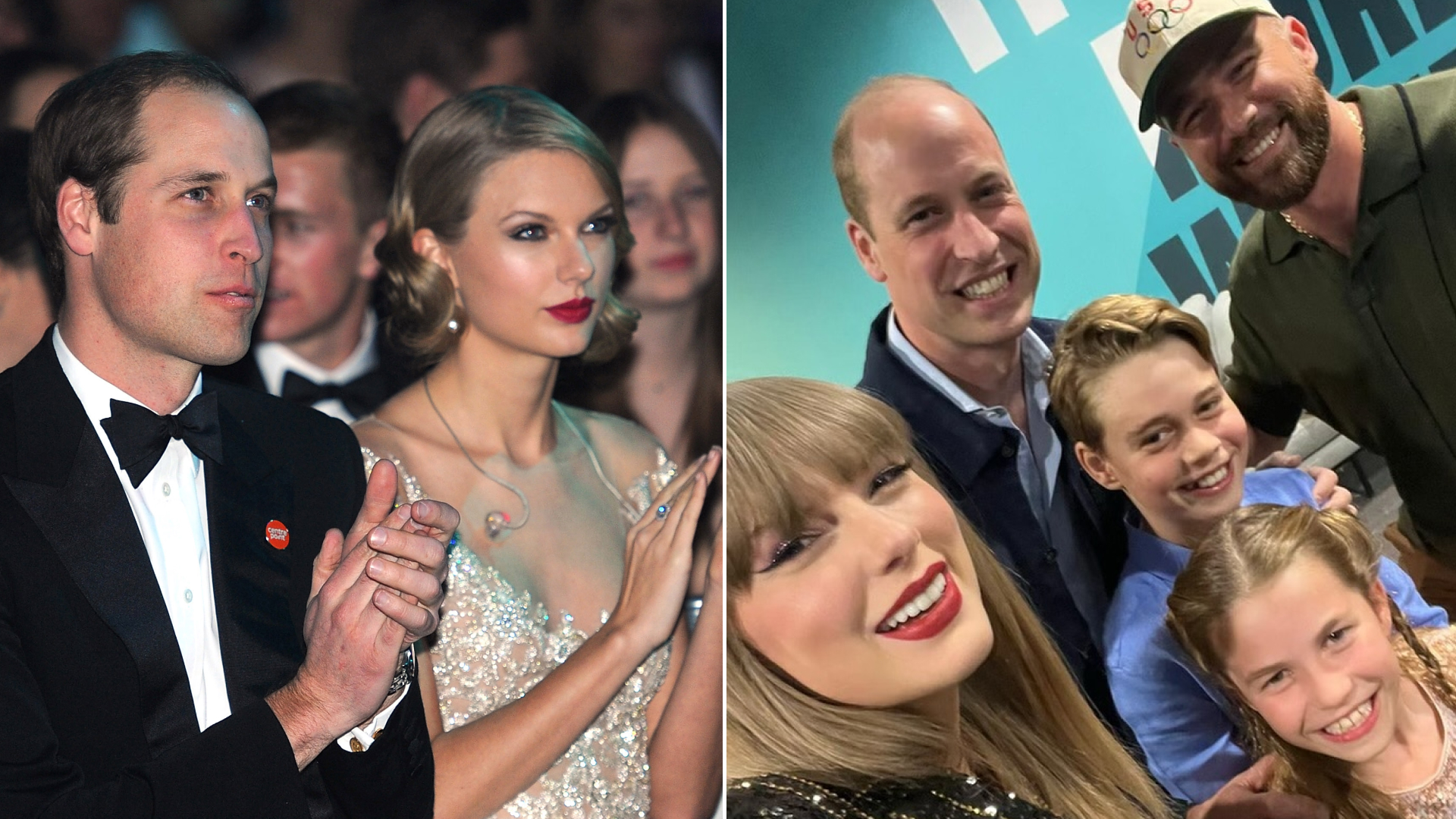 Taylor Swift poses for a selfie with Prince William, Prince George, Princess Charlotte, and Travis Kelce at the Eras Tour in 2024