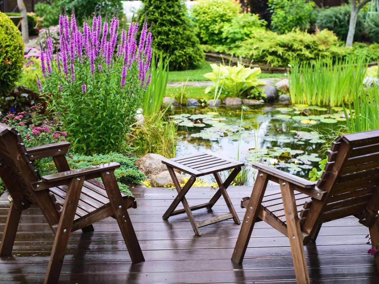 Outdoor Patio Furniture Overlooking Pond