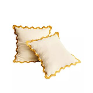 cream scalloped pillow cases with yellow border