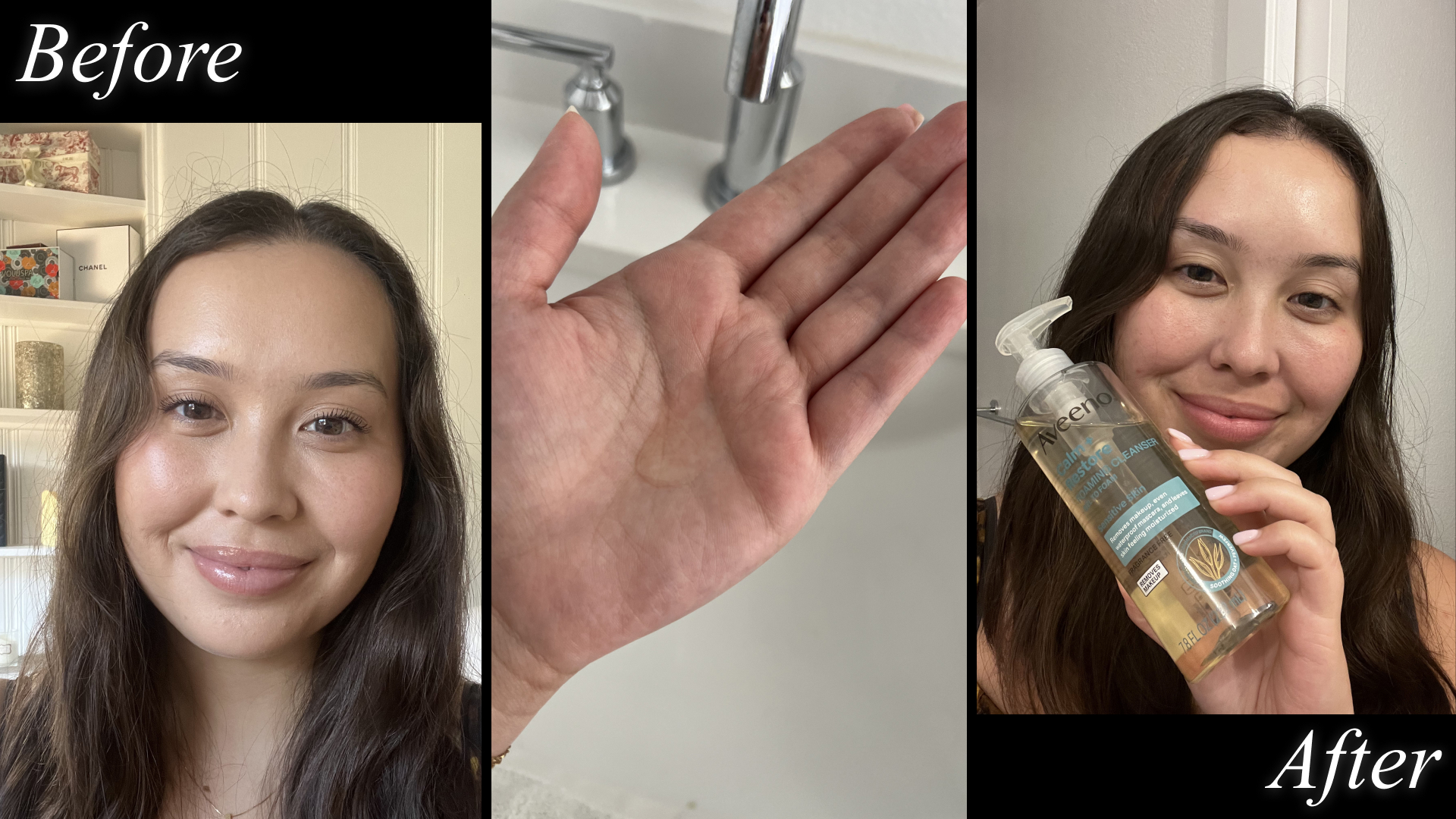 Catharine Malzahn testing Aveeno Calm + Restore Foaming Face Wash