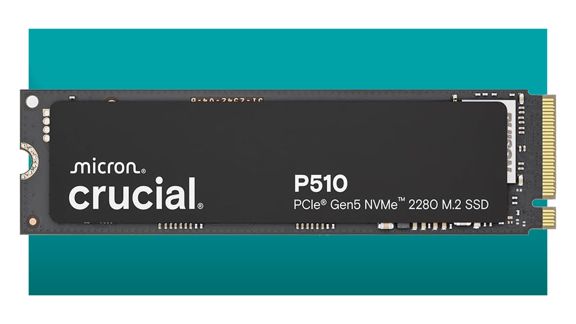 Crucial P510 SSD on a blue background.