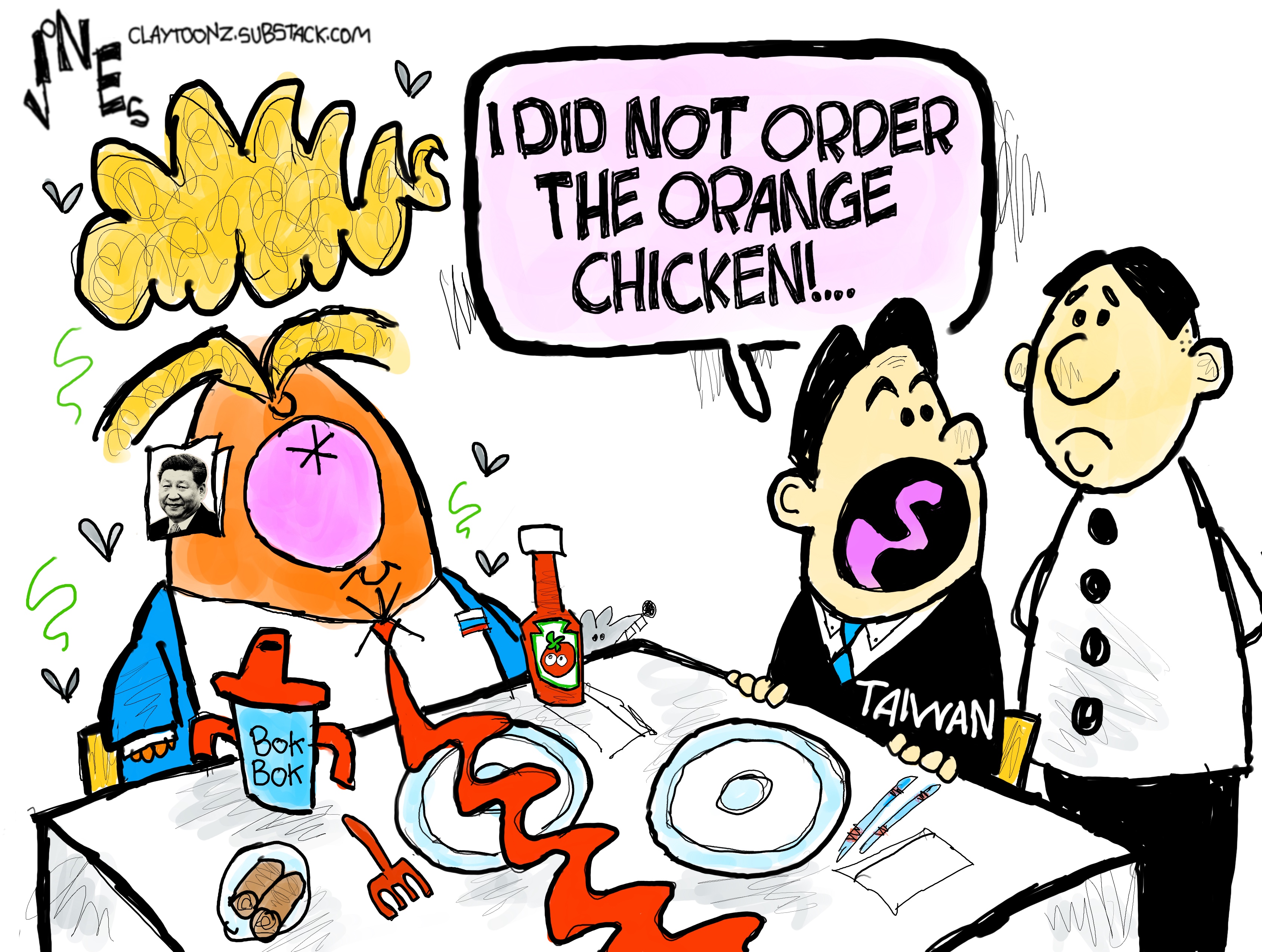 Donald Trump sits at the dinner table with Lai Ching-te, the leader of Taiwan. Lai turns to a waiter and says, &amp;ldquo;I did not order the orange chicken!...&amp;rdquo;