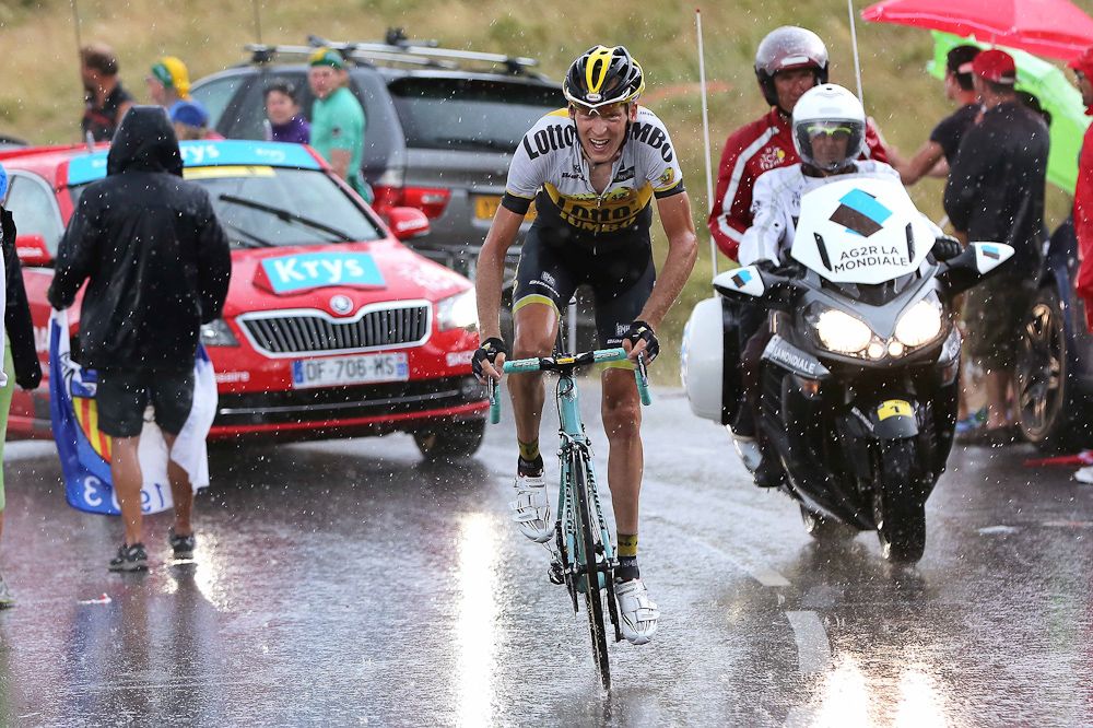 Robert Gesink climbs during stage 12.