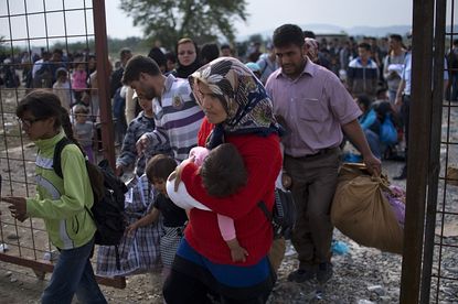 Refugees at the Macedonian border.