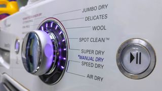 The control panel on a clothes dryer