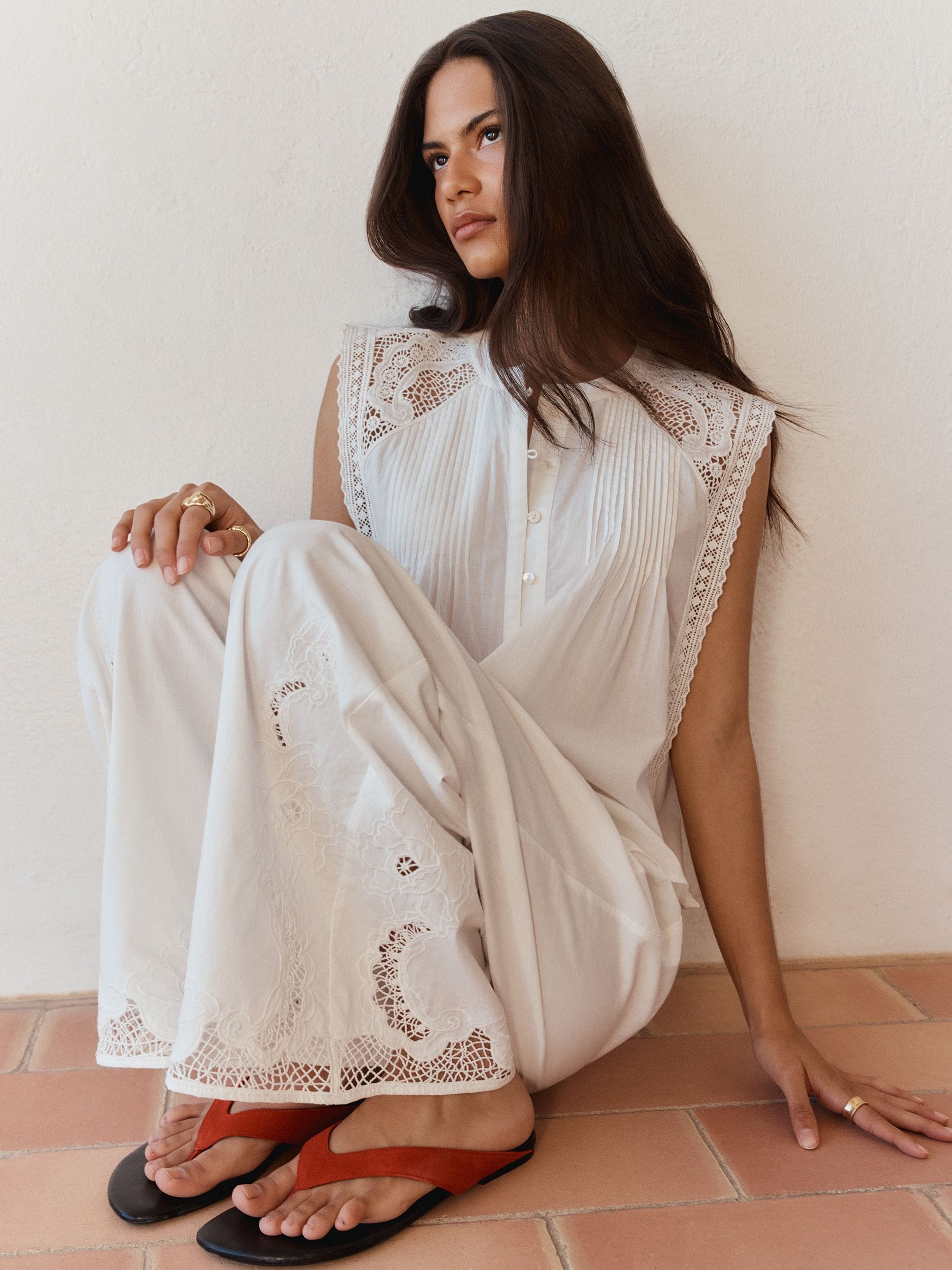 Bhoem White Broderie Wide Leg Pull on Trousers - Size 6