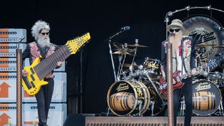 Elwood Francis and Billy Gibbons of the American band ZZ Top perform live on stage during a concert at the Zitadelle Spandau on July 6, 2024 in Berlin, Germany