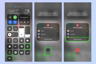 Screenshots showing how to record screen on iPhone