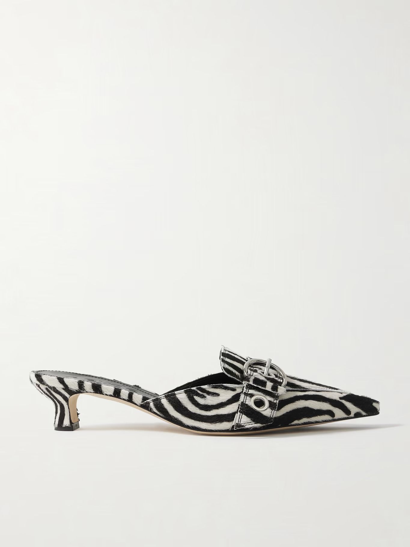 AEYDE, Danielle buckled zebra-print calf hair mules