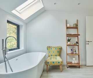 roll top bath underneath window and skylight