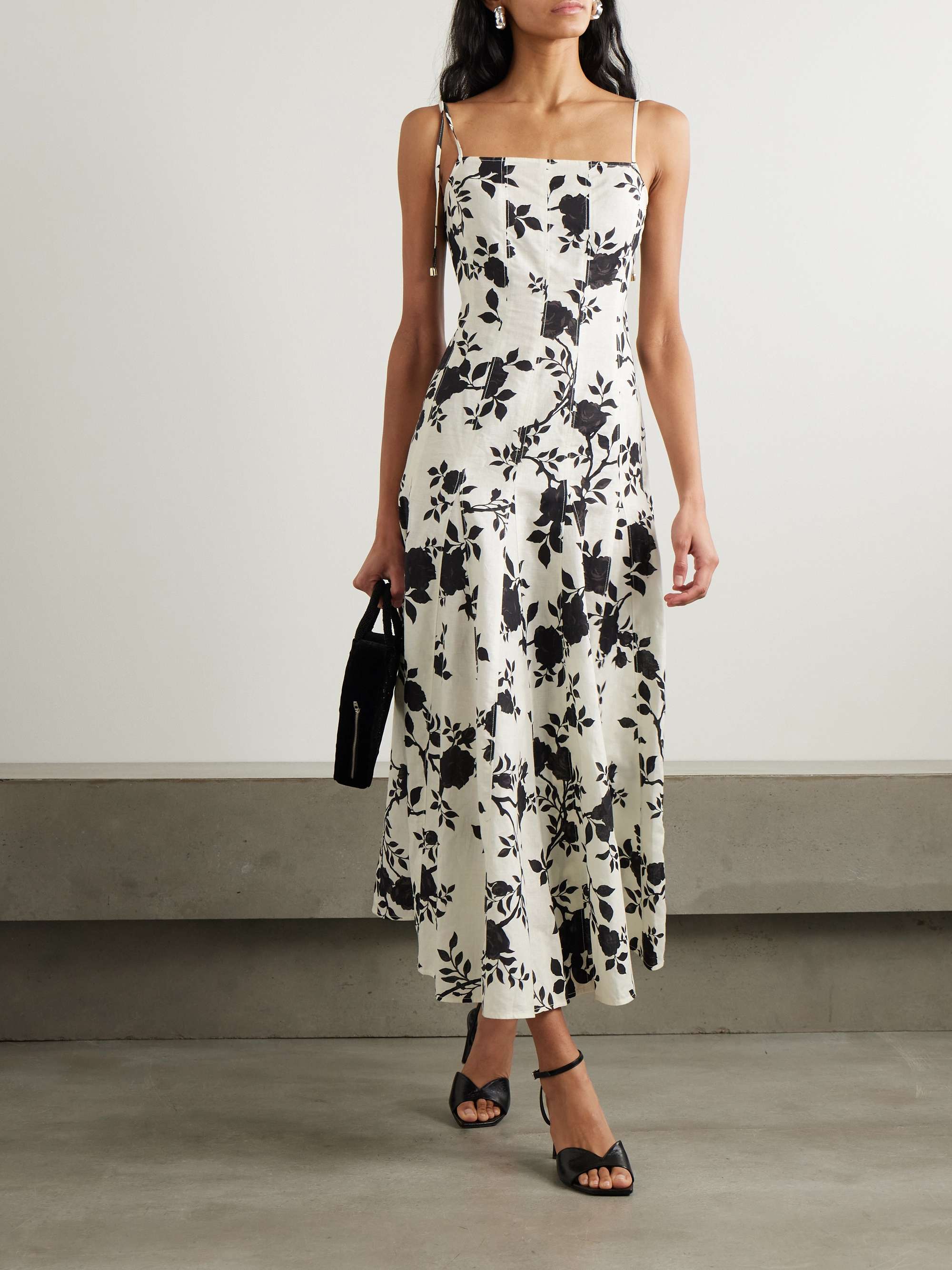 Floral-Print Linen and Cotton-Blend Midi Dress
