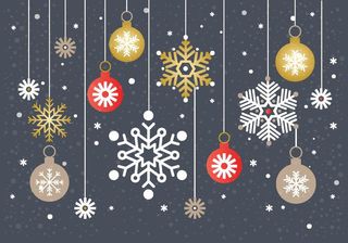 Christmas card template: Christmas baubles and icicle decorations