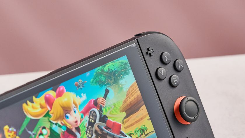 A closeup of the top right corner of the Snakebyte Starter Kit S2 screen protector, showing how it has slightly come away from the Nintendo Switch 2 screen.