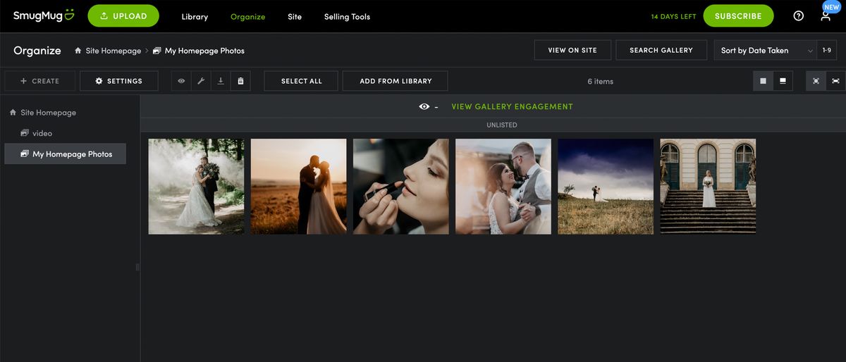 Screenshots from the SmugMug website builder