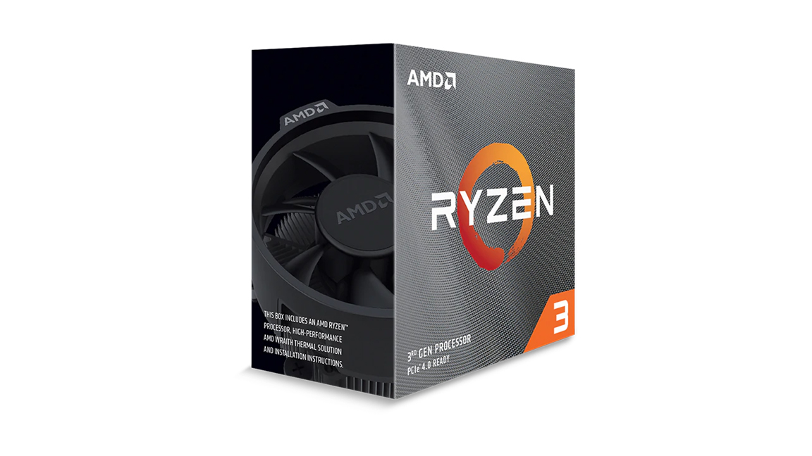 AMD Ryzen 3 3100 dengan latar belakang putih