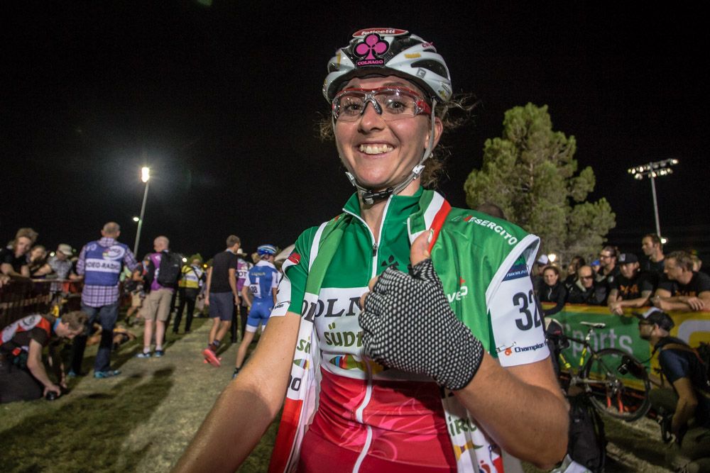 Eva Lechner (Colnago) happy to be on tonight's podium