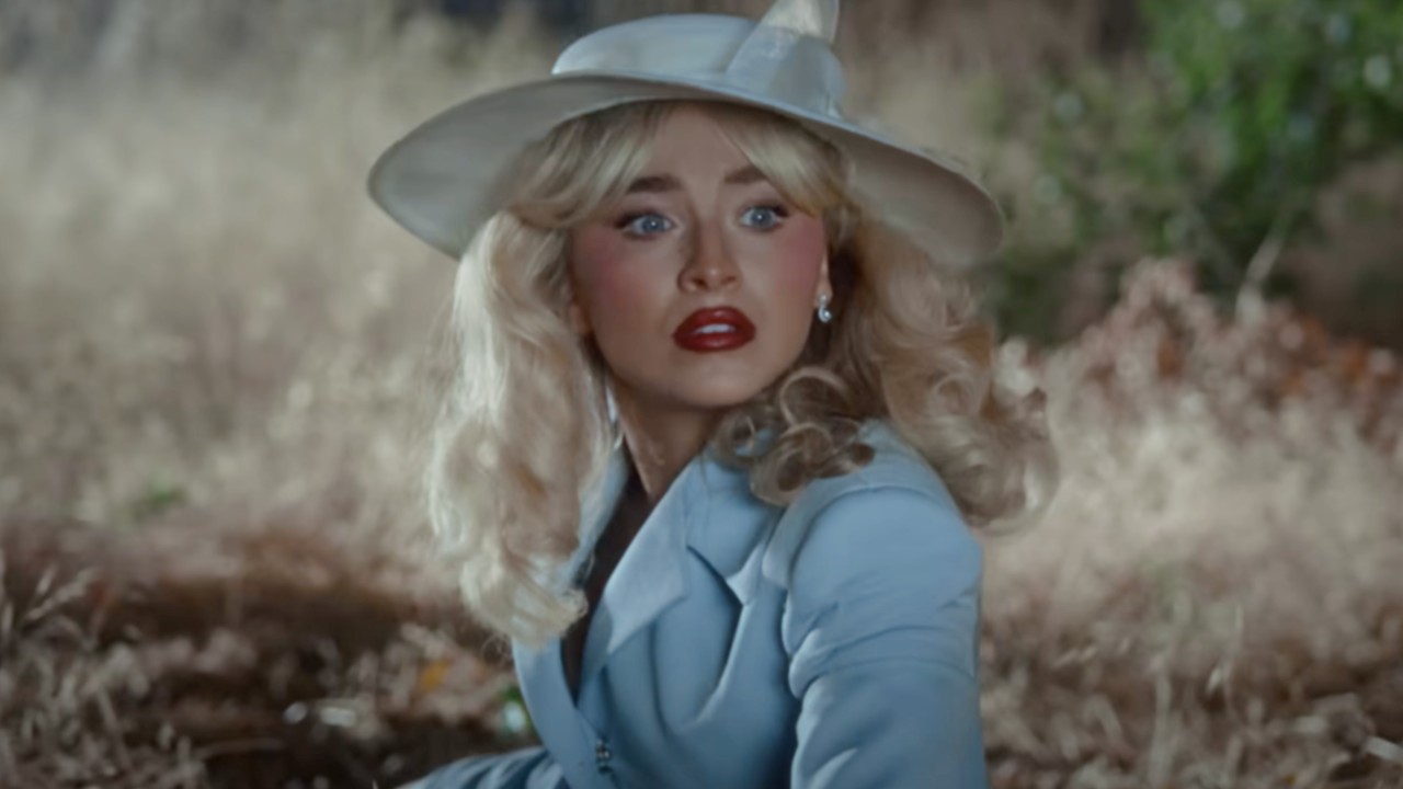 Sabrina Carpenter in the &quot;Tears&quot; music video looking up. 